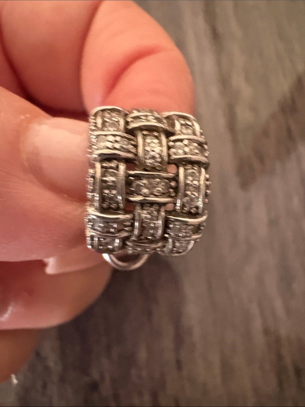 Silver-Tone Pave Basket Weave Ring - Sparkling Silver